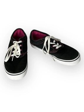 VANS Missy Girls Canvas Sneakers Black Pink Lace  Up Low Top Padded Tongue 4